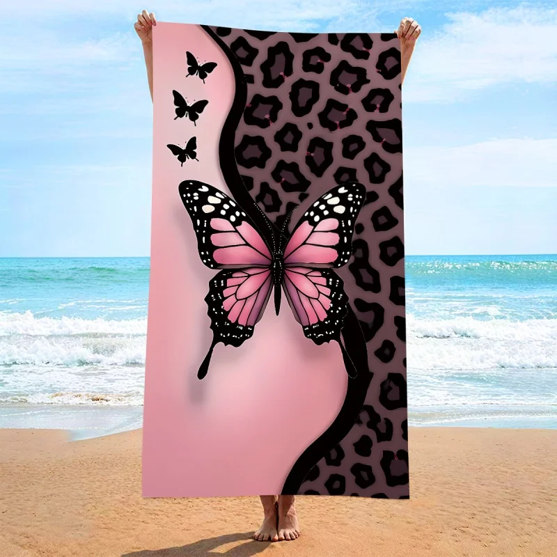 Newest Beach Towel Black Background Pink Graffiti Heart Print Beach Towel Soft Microfiber Absorbent Summer Bath Towel