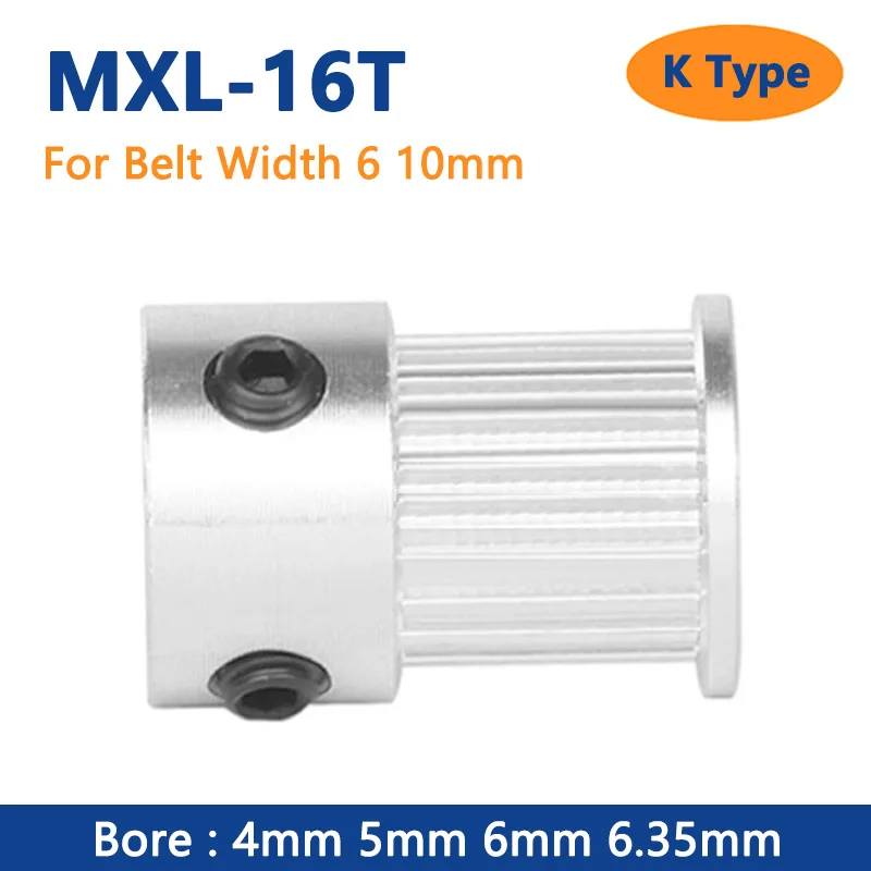 

16T MXL Timing Pulley Bore 4 5 6 6.35mm 16 Teeth Synchronous Wheels 3D Printer Accessories for Belt Width 6mm 10mm K Type