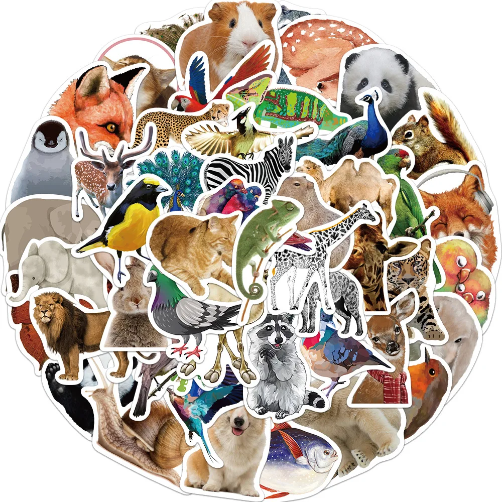 50PCS Cartoon Oil Painting Animal Photo Sticker Graffiti iPad Luggage DIY Scrapbook Wall Sticker Toy Decoration
