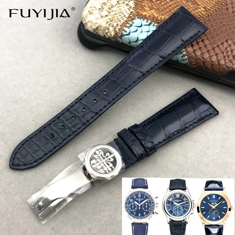 

FUYIJIA Custom PATEK-PHILIPPE Watch Band Folding Buckle Alligator Strap 22MM 21MM Crocodile Skin Watchbands Genuine Leather Belt