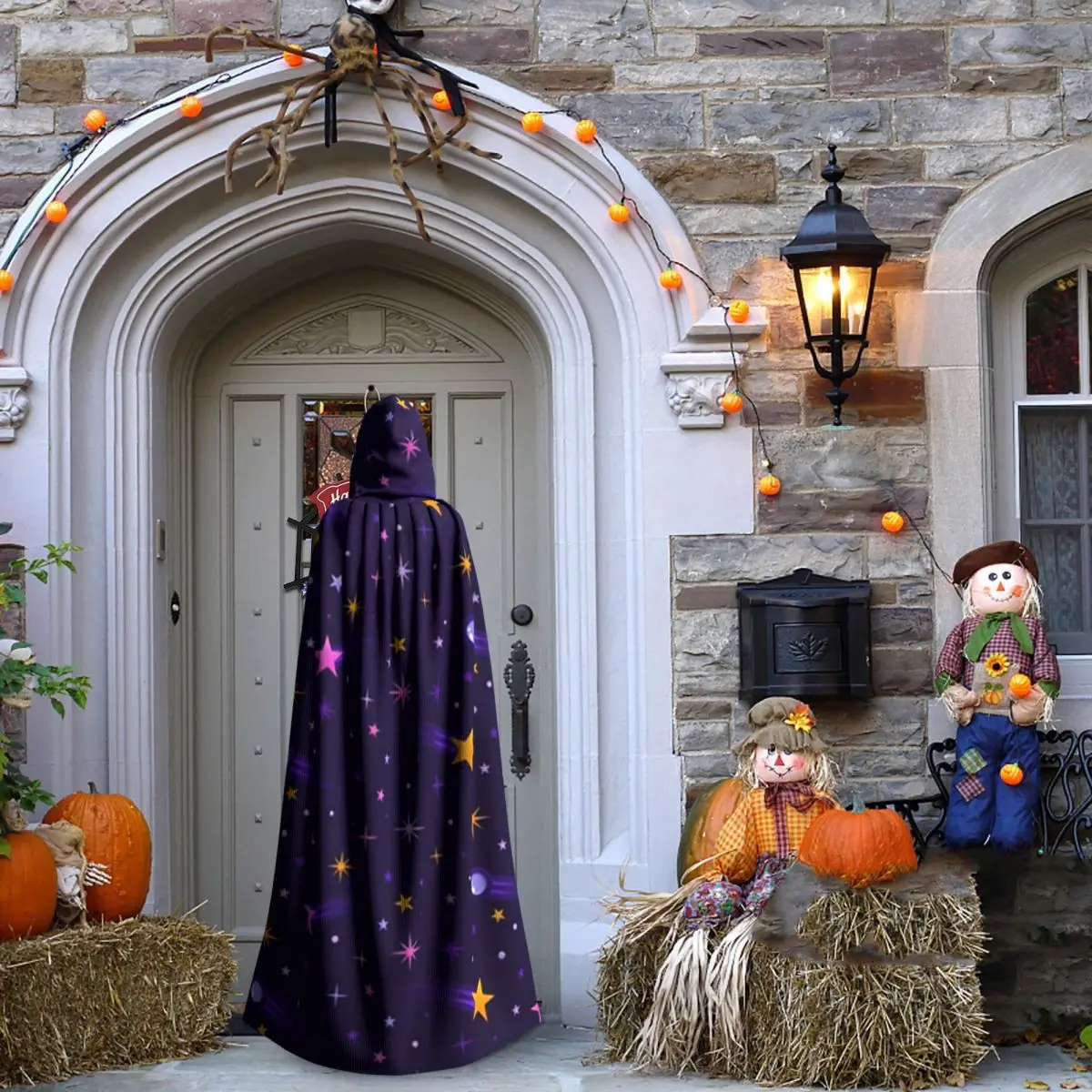 Espaço galáxia constelação zodíaco estrela longa capa com capuz bruxa traje medieval cosplay capa halloweenparty adulto unisex