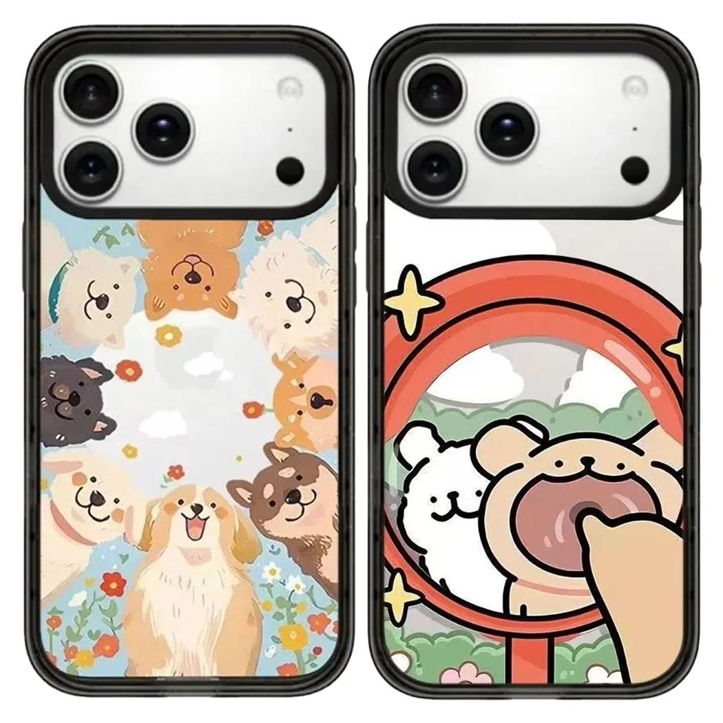 

Smiling Dogs Acrylic Black Border Magnetic Case: Compatible with IPhone 17 16 15 14 13 12 Pro Max 17 Air