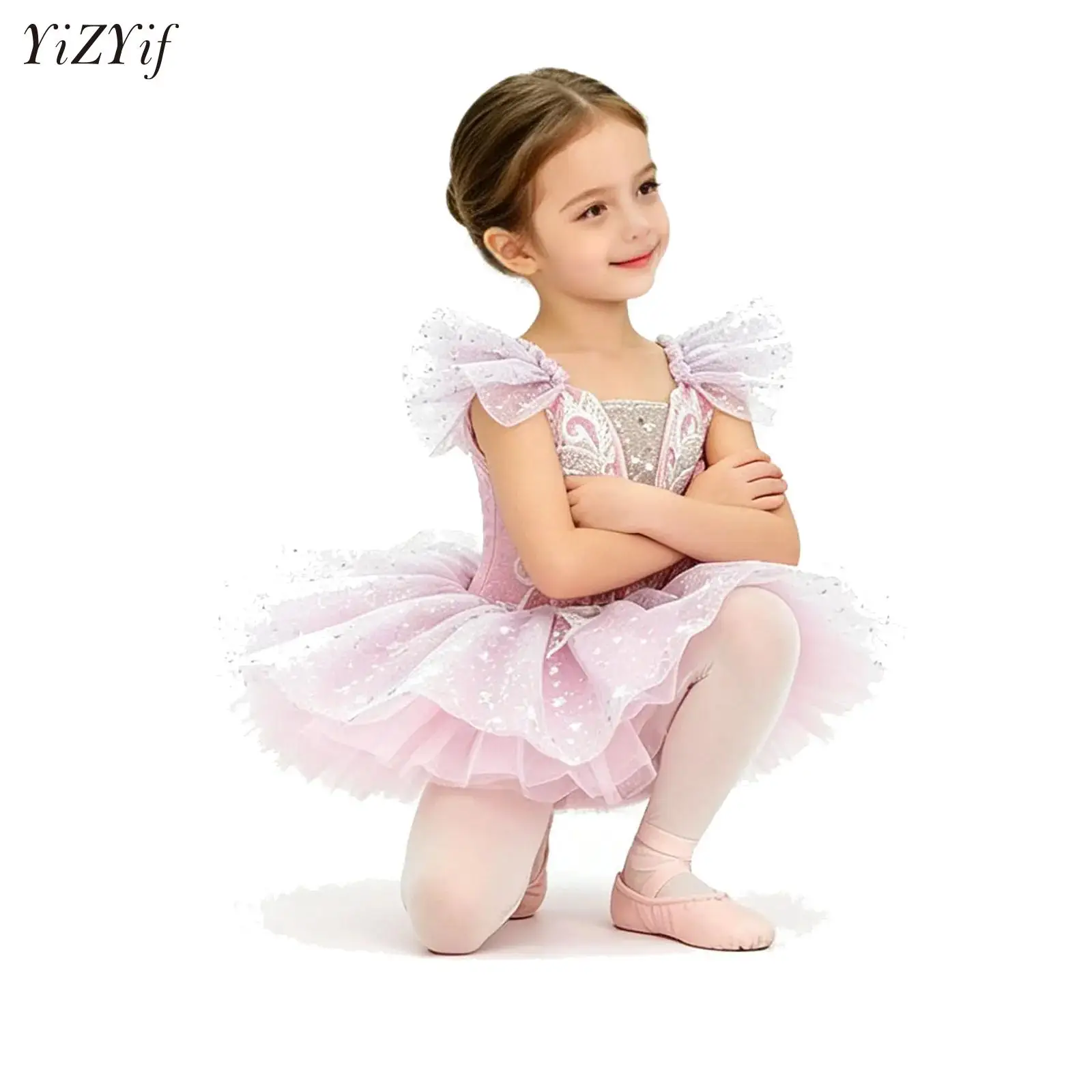 

Kids Sequin Ballet Dress Performance Clothes Silver Girls Modern Dance Skirts Children Ballet Tutu Party Princess Dress Costumes