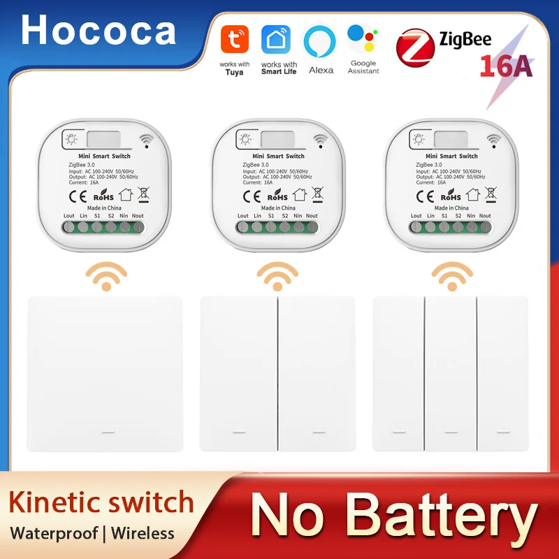

Hococa 1/2/3 Gang Tuya Zigbee 3.0 Kinetic Wireless Switches Diy Whole House Smart Switch Without Battery Waterproof