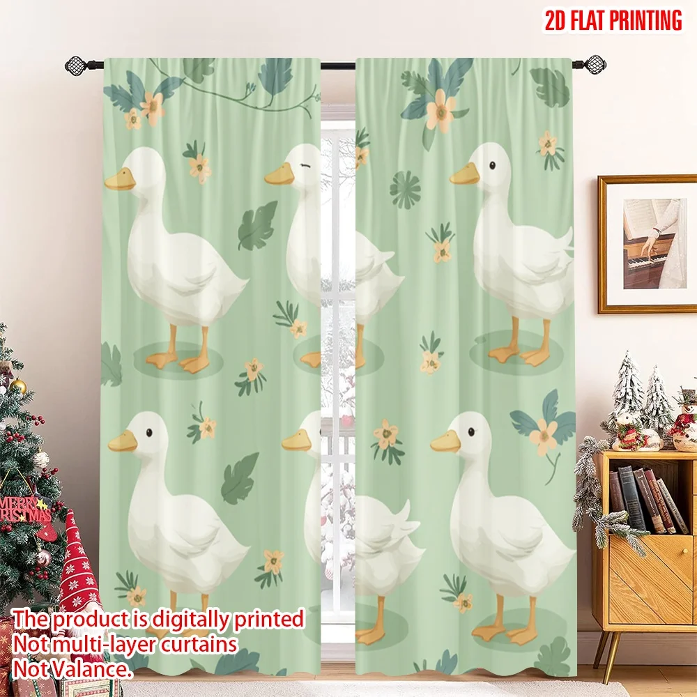 2pcs 2D flat printing Curtain Cute Ducklings Meadow Flowers Digital Printed Polyester Drapes Family Party Use for Indoor Outdoor