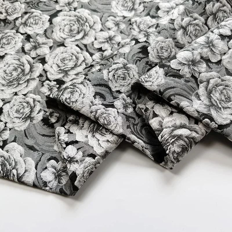 Jacquard Brocade Fabric French Romantic Embossed Rose Clothing Cloth for Dress Trench Coat Dark Pattern By The Yard