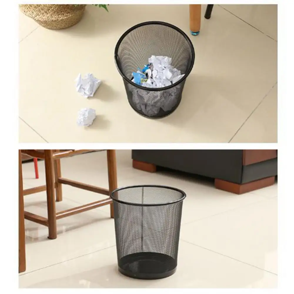 Iron Mesh Waste Bin Garbage Basket Home Office Trash Can Dustbin Sundries Storage Basket Box Bathroon Cleaning Bedroon Waste Bin