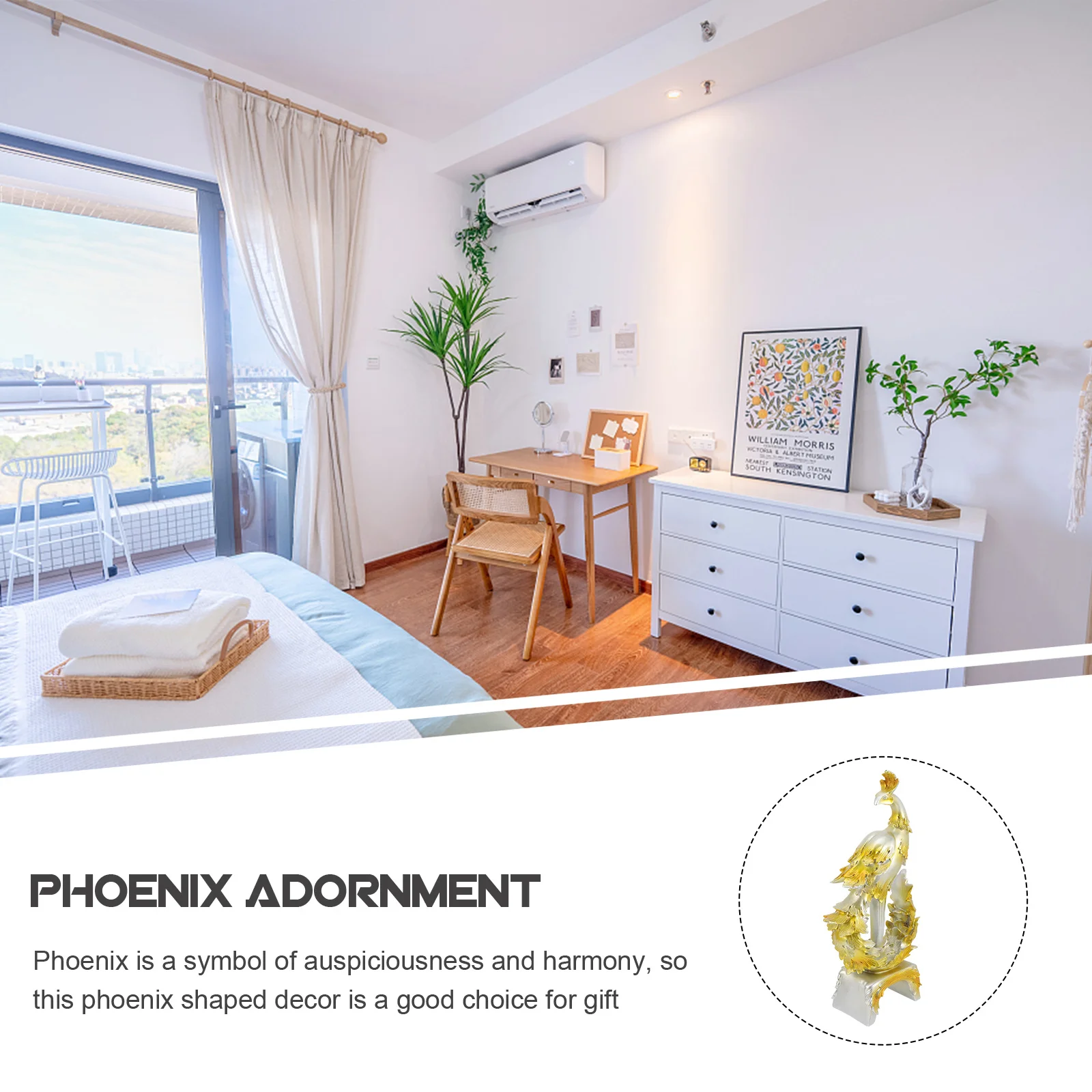 

Delicate Phoenix Resin Statue Home Office Decor Adornment Compact Size for Sitting Room Study Porch Bedroom Garden Landscape