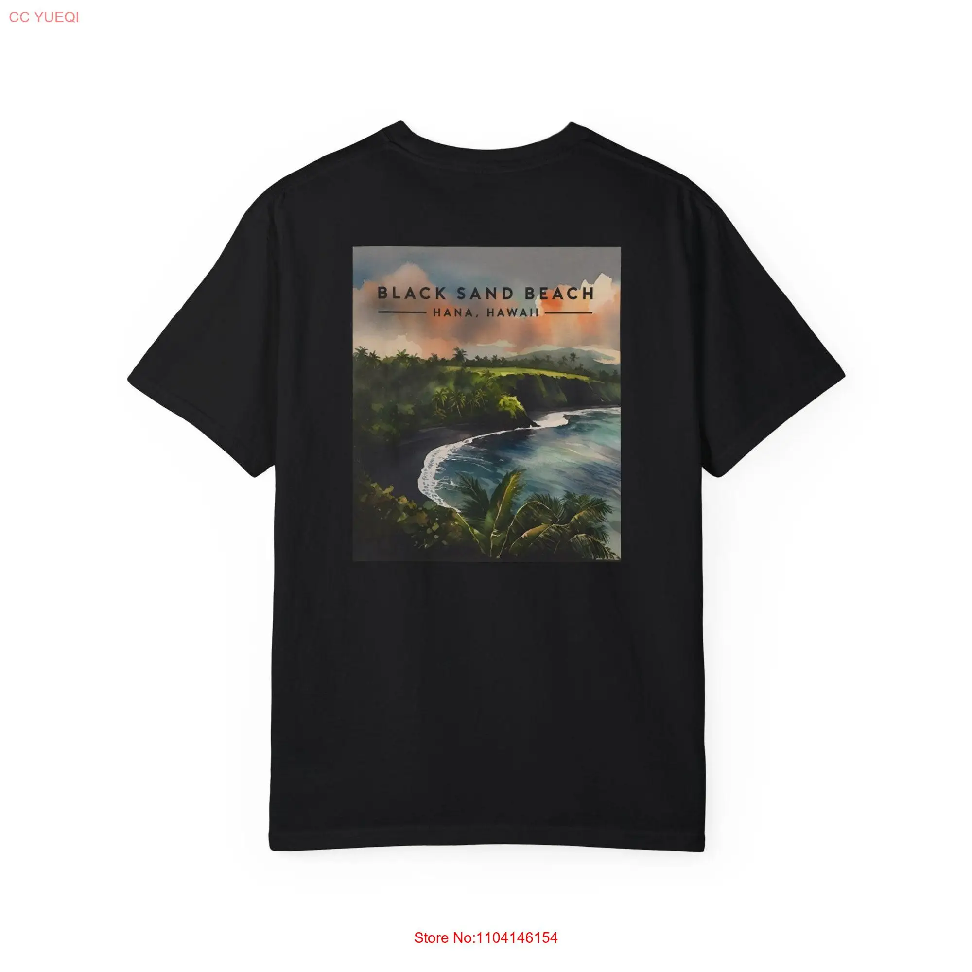 Black Sand Beach Maui Hawaii Garment Dyed T shirt long or short sleeves