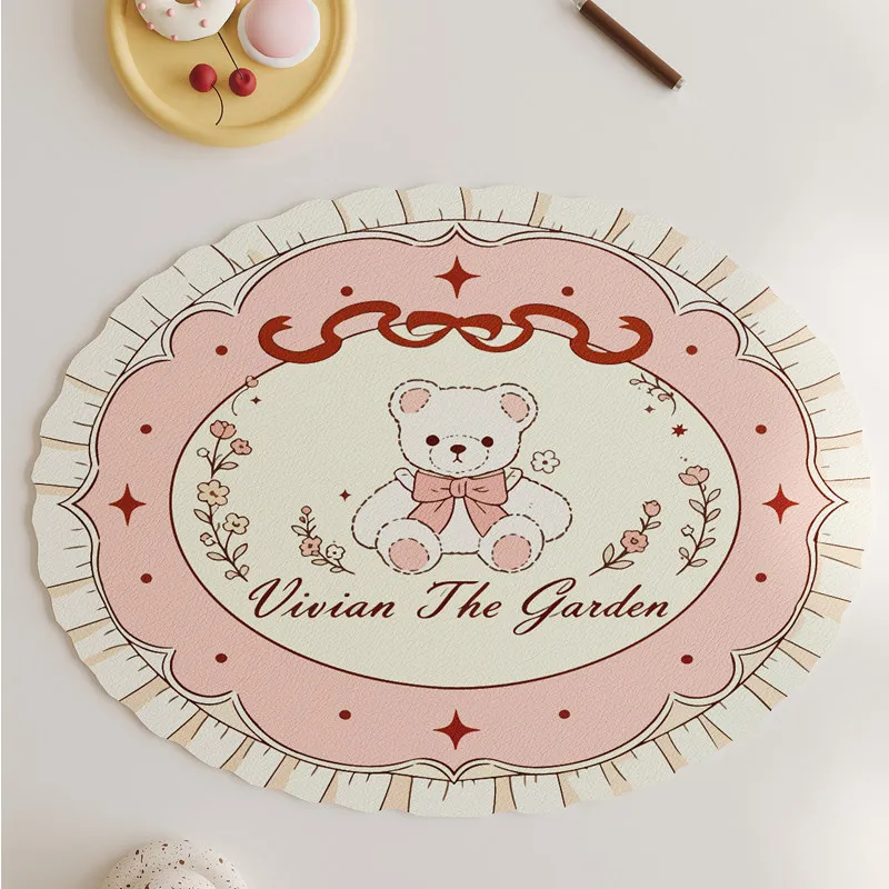 VIKAMA birthday bear cake balloon quick dry kitchen mat lace border retro cute kitchen countertop absorbent non slip pad