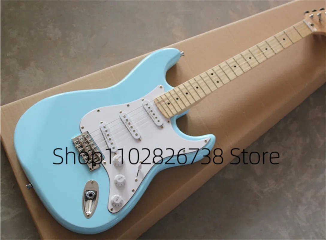 

Classic Electric Guitar Sky Blue Body Stra Guitar Maple Neck SSH Pickups White Guard Marked Bridge Factory Custom