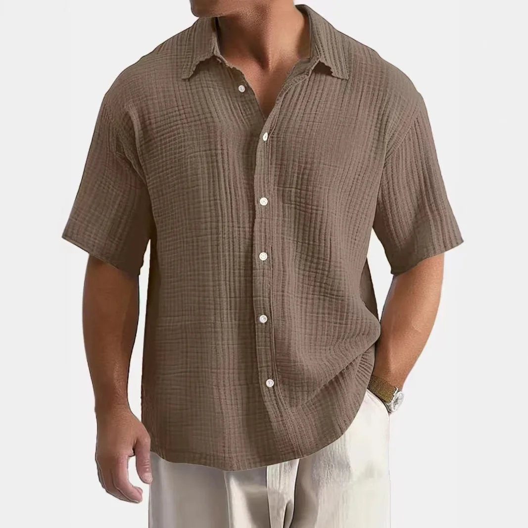 Men's New Summer Style Loose-Fitting Casual Pure Cotton Short-Sleeved Shirt