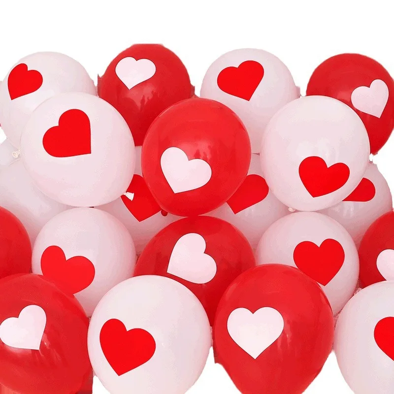 50/100Pcs 12inch Red White Love Heart Latex Balloons Anniversary Globos Balls for Valentine's Day Wedding Birthday Party Decor