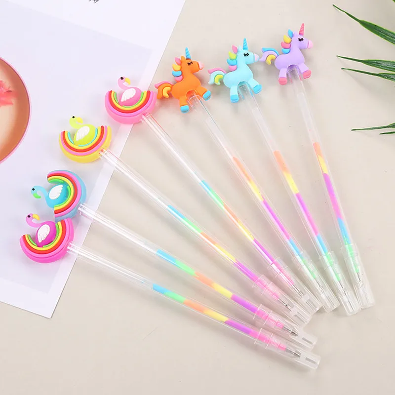 

10Pcs/Lot Creative Cute Pastel Gel Pen Cartoon Swan Pony 7 Colors highlighter Cute Unicorn Stationery Supplies School Office Pen