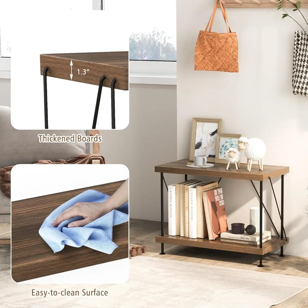 2-Tier Open-Back Bookshelf of 2, Freestanding Display Rack, Metal Frame Storage Shelves, Industrial Style Bookcase, Home