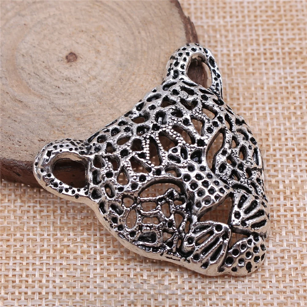 WYSIWYG 1pcs 45x43mm Animal Leopard Head Charm Pendants For Jewelry Making Leopard Head Pendants Charm Leopard