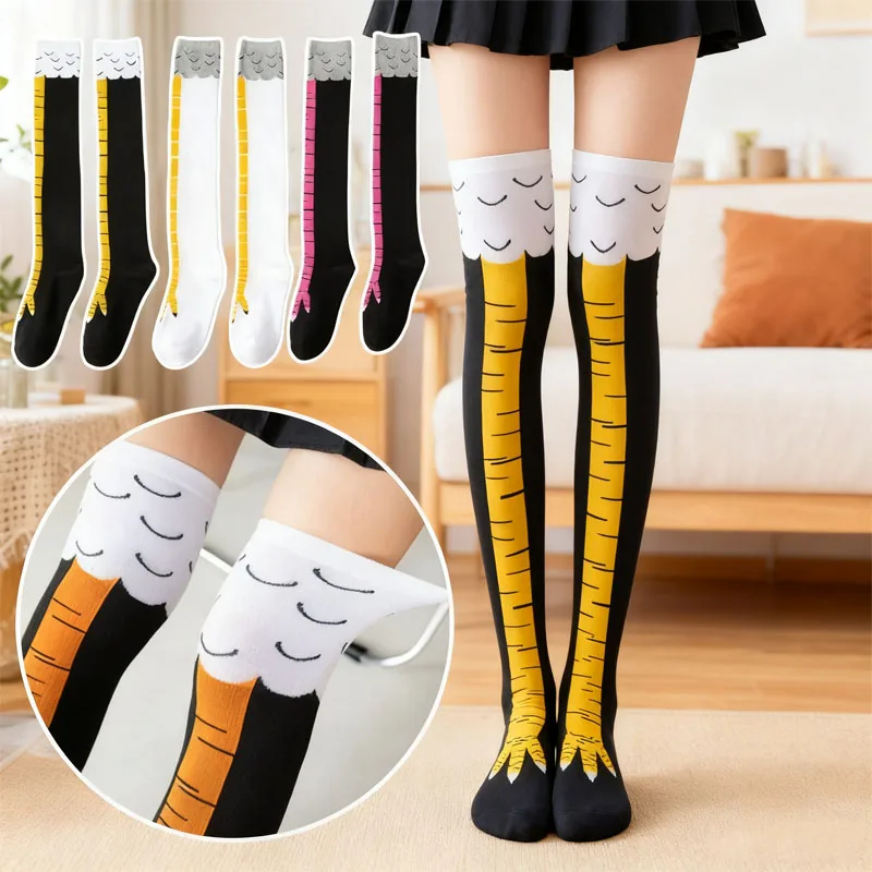 Overknee-Socken für Damen, Hühnerfüße-Muster, lustige Beinbekleidung, Sport-Kompressionssocken, Neuheit, Frühlings-/Herbst-Strumpfwaren