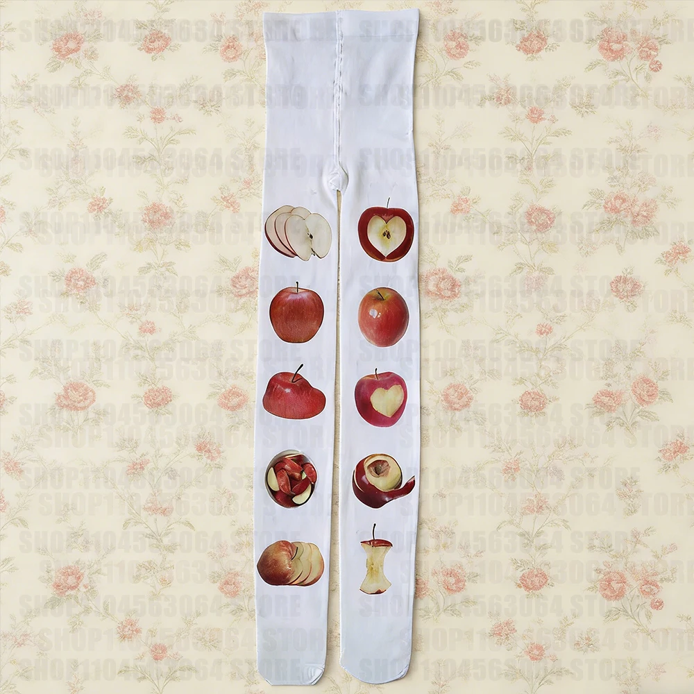 Medias largas con estampado de manzana estilo Y2k, tendencia de moda para mujer, pantimedias retro, regalo, calcetines largos bonitos, Emo Gilrs