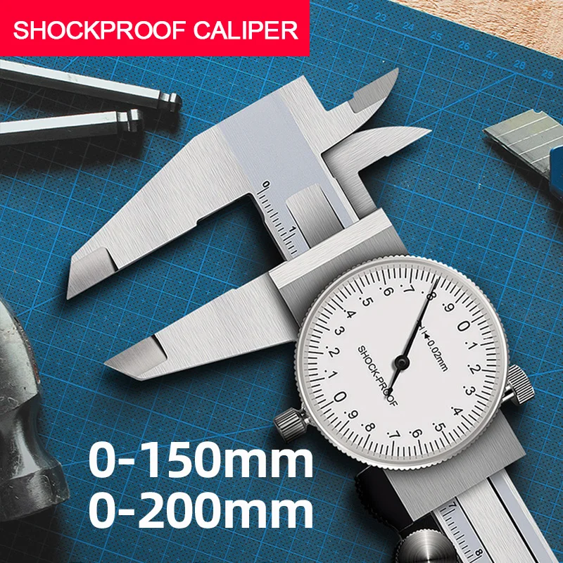 0-150/200mm Dial Caliper Stainless Steel Vernier Caliper Shockproof Height Depth Inner Outer Diameter Tester Measuring Tools