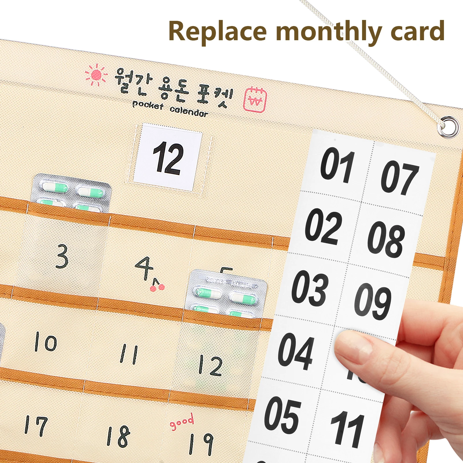 

Non Woven Monthly Calendar 44x42cm Wall Mount Pocket Storage Bag Large Capacity Classroom Cellphone Holder Over Door Organizer