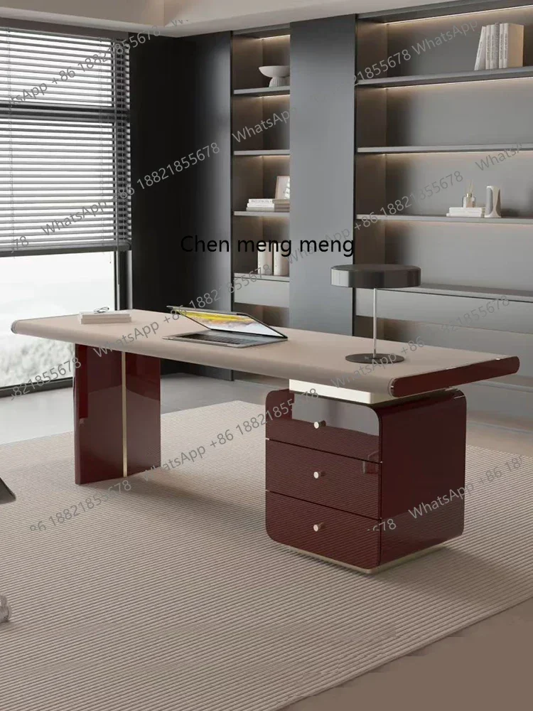 R H Hochwertige Hochglanz-Backfarbe, importiertes Sattelleder-Finish, einfacher Schreibtisch