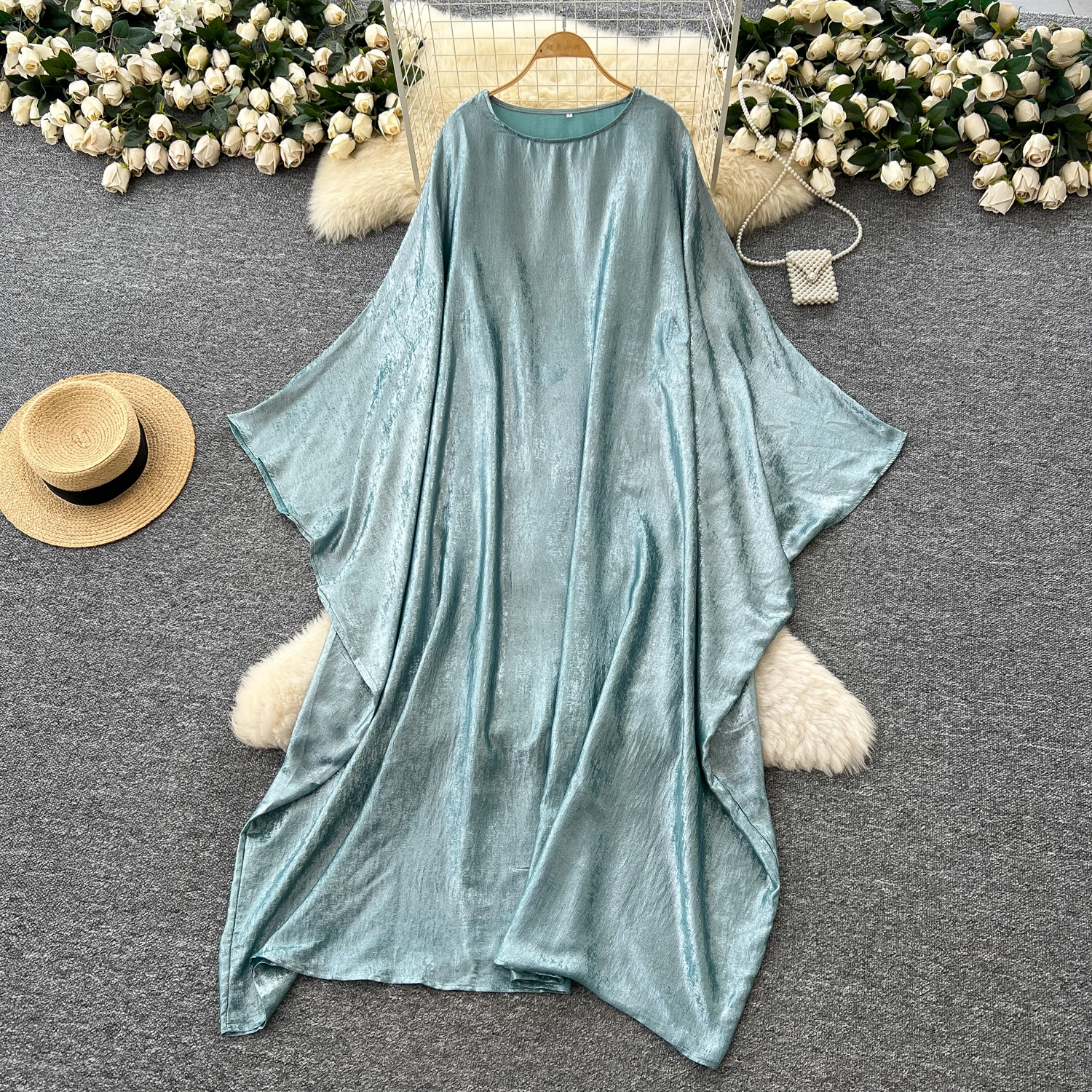 Chic vintage manica lunga O-Collo solido sciolto sottile Elegante fata moda coreana Boho Vestito estivo abbigliamento donna Abito lungo