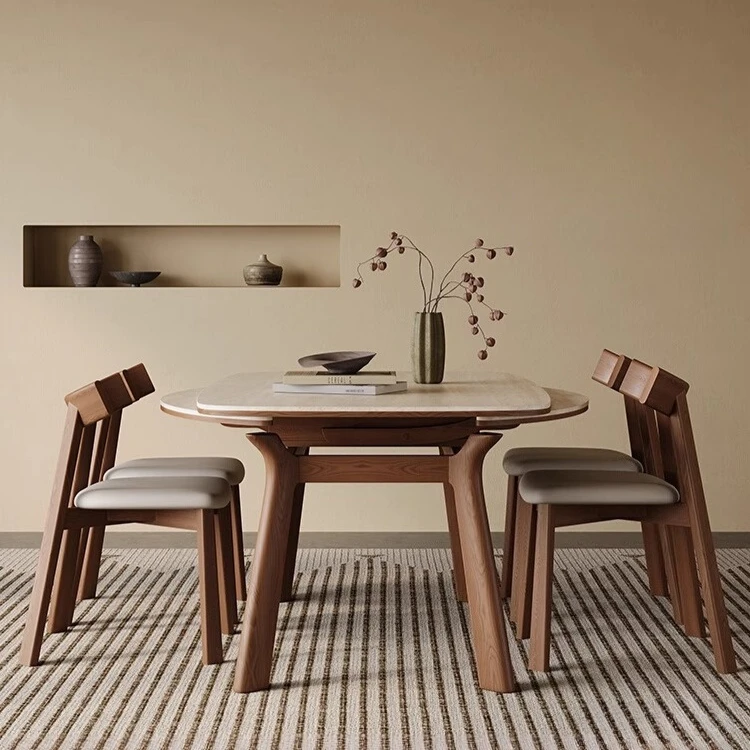 Wood Extendable Dining Table Light Luxury Lounge Adult Aesthetics High Quality Table Comfortable Reception Mesa Furniture