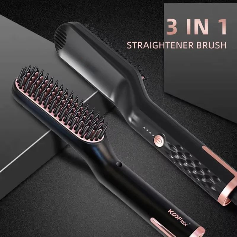 Ceramic Man Beard Hair Straightener Fast Heating Brush Multifunctional Hair Curler Styler Straightening Hot Comb  Styling Tools