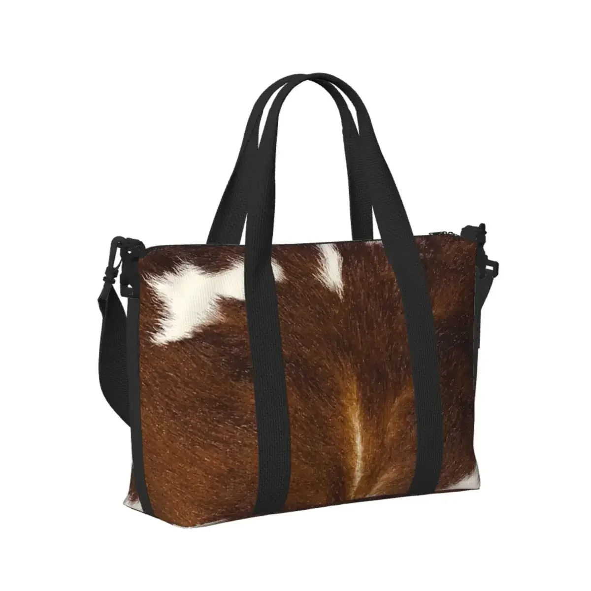 Stylish Cow Fur Cowhide Texture Cow Skin Print Patter Beach Travel Bag Tote Bags For Gym Women Shopping Duffle Shoulder Bag