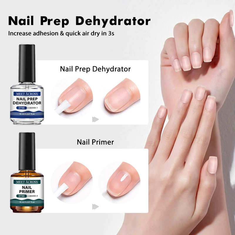 2PCS 15ml Nail Primer Nail Prep Dehydrator Set Acid Free Air Dry for Gel Polish Acrylic Nail Extension Long Lasting