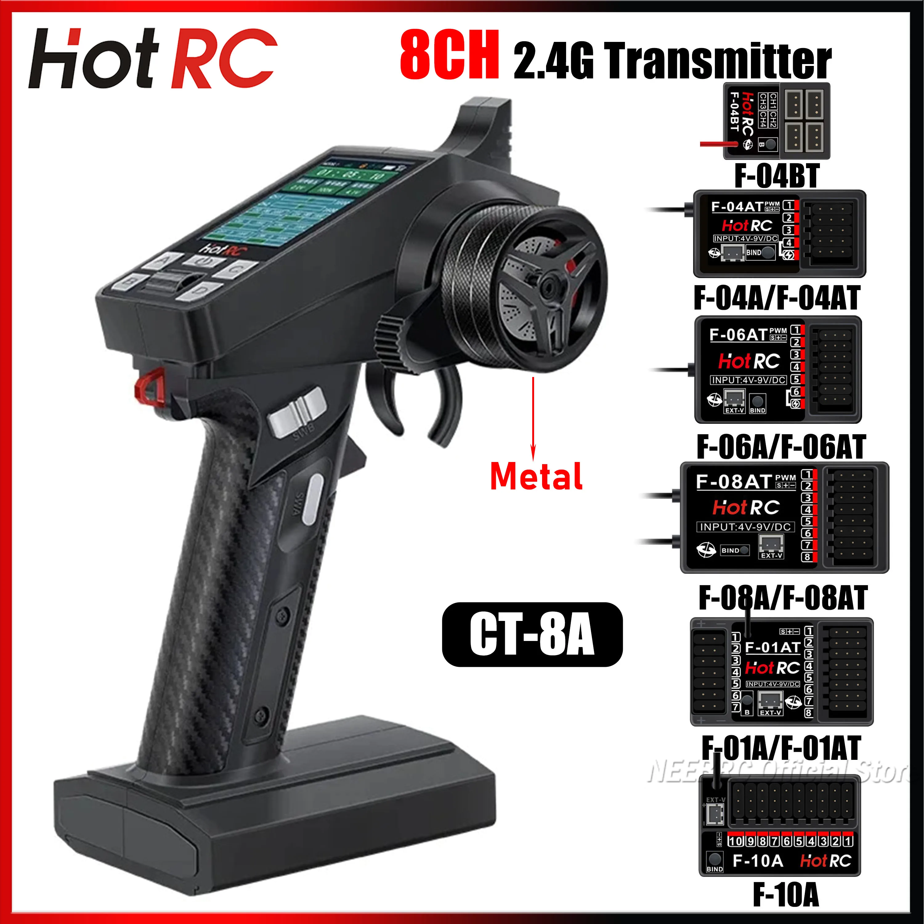 

HOTRC CT-8A 8CH 2.4G Transmitter Remote 4/6/8/10CH Gyro Receiver Voltage Return PWM Lamp Control for RC Car Aircraft Tank Boat