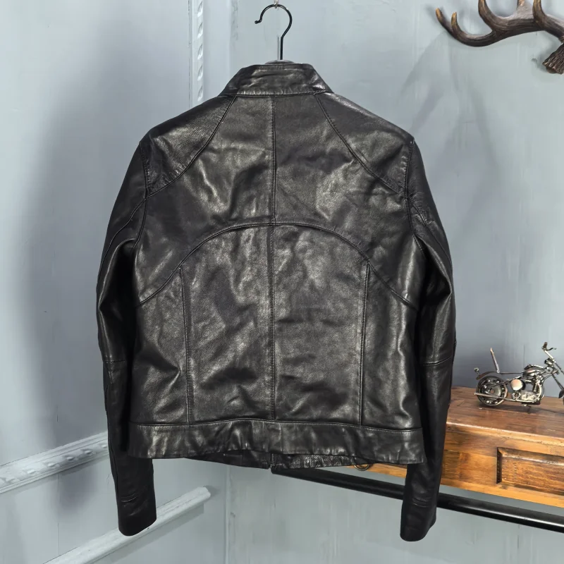 Faionable Slim Fit Motorrad Ort Jaet Damen Leder Eapenfell Mantel Stehkragen Reißverschluss Pendeln Sle 2025, Au...