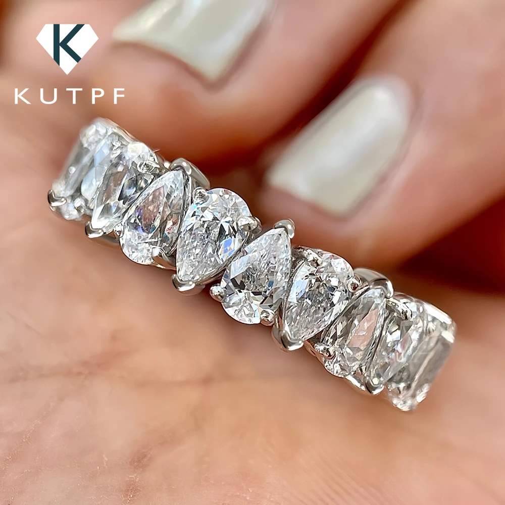 Waterdrop Moissanite Eternity Band Pear Cut Full Diamond Wedding RingsCertified S925 Silver Stackable Wedding Ring for Women Men