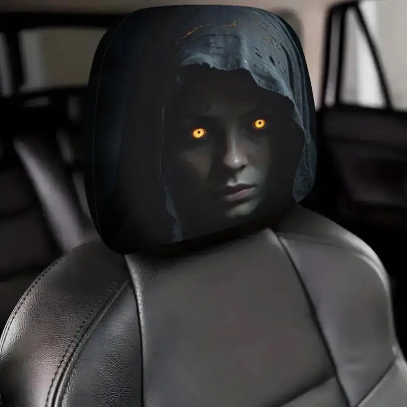 Halloween Car Headrest Protector Covers 1/2Pcs Scary Reaper Lady Print Horror Style Soft Fabric for Auto Interior Holiday Decor
