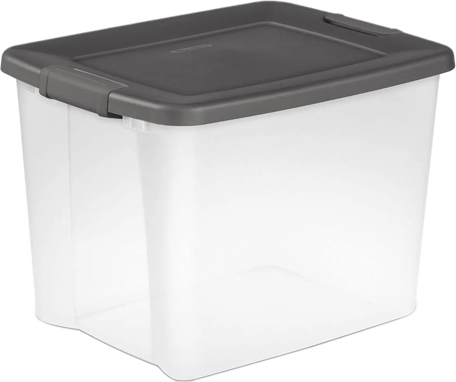 Sterilite 50 Qt ShelfTote Stackable Storage Bin Latching Lid Plastic Container To Organize Closet Shelves Clear Base 24-Pack