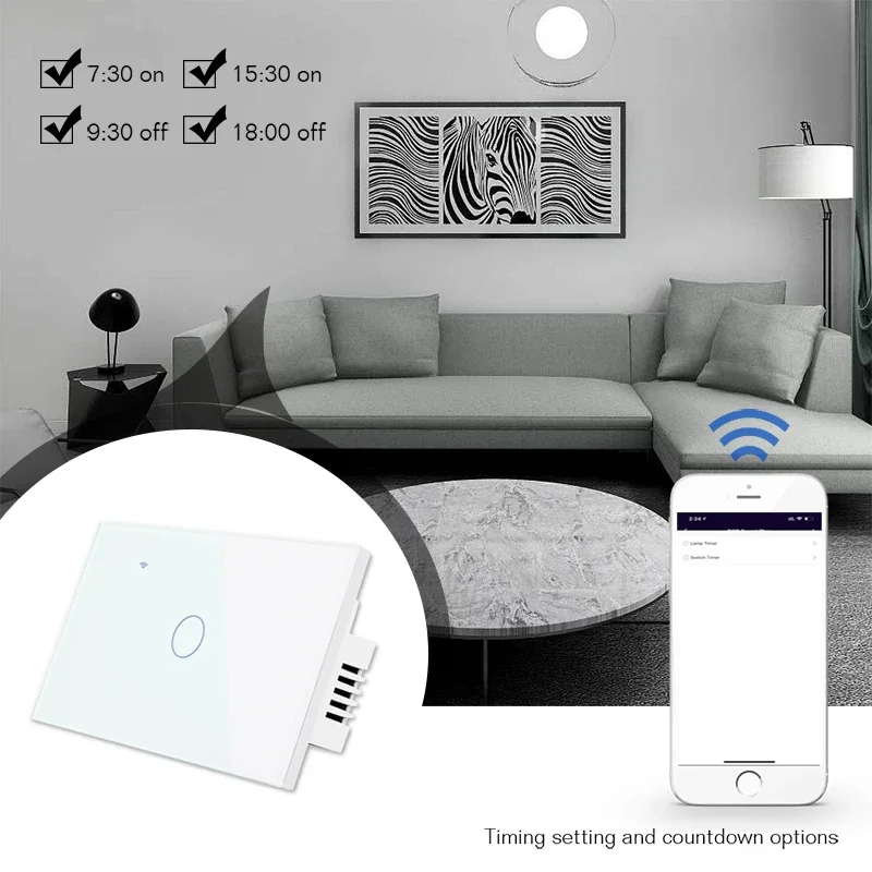 Zigbee Tuya Smart Life Touch US Wall Light Switch Rectangle Glass Panel 2/3 Way Wireless App Remote Control by Alexa Google Home