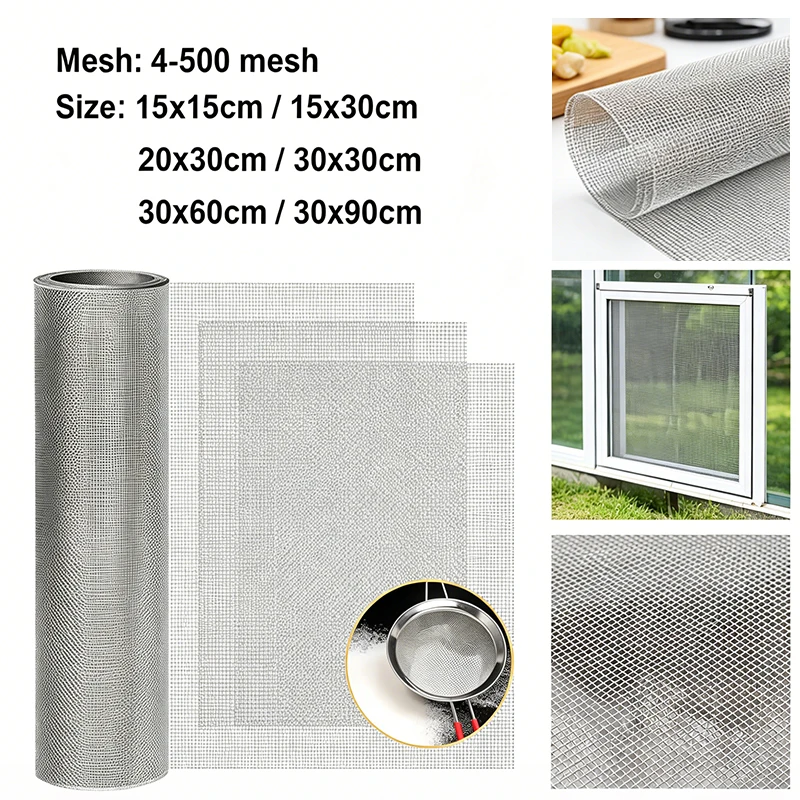 304 Stainless Steel Mesh Woven Metal 4-500 Mesh Hole Suitable for Ventilation Cages Garden Windows and Filter Screens