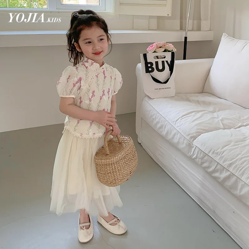 Baby Girl Dress Girls Set 2024 Summer New Ancient Improved Fashion Comfort Casual Simple Soft Girls Dress Gauze Skirt