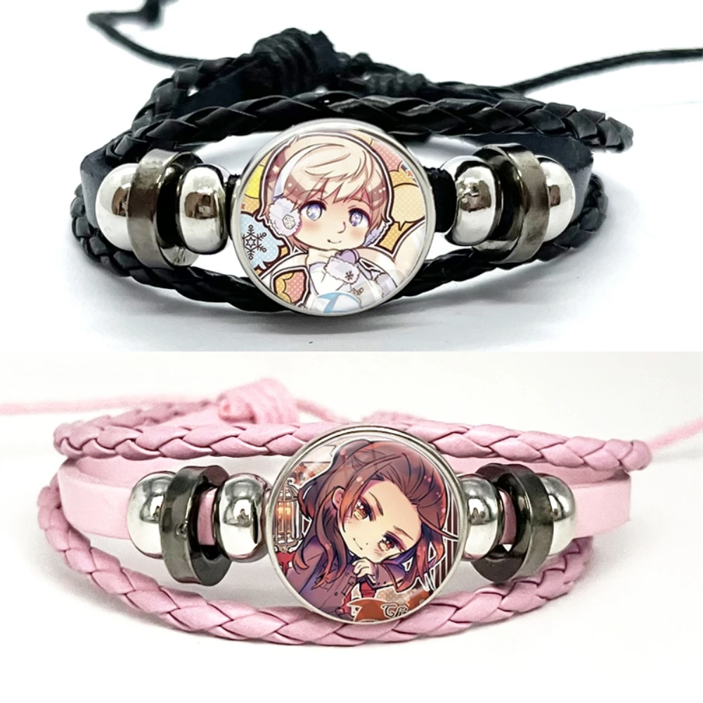 Pulseras de cuero Anime Hetalia Axis Powers, pulsera y brazaletes con botón a presión con cúpula de cristal, regalos de joyería a la moda para mujeres y hombres