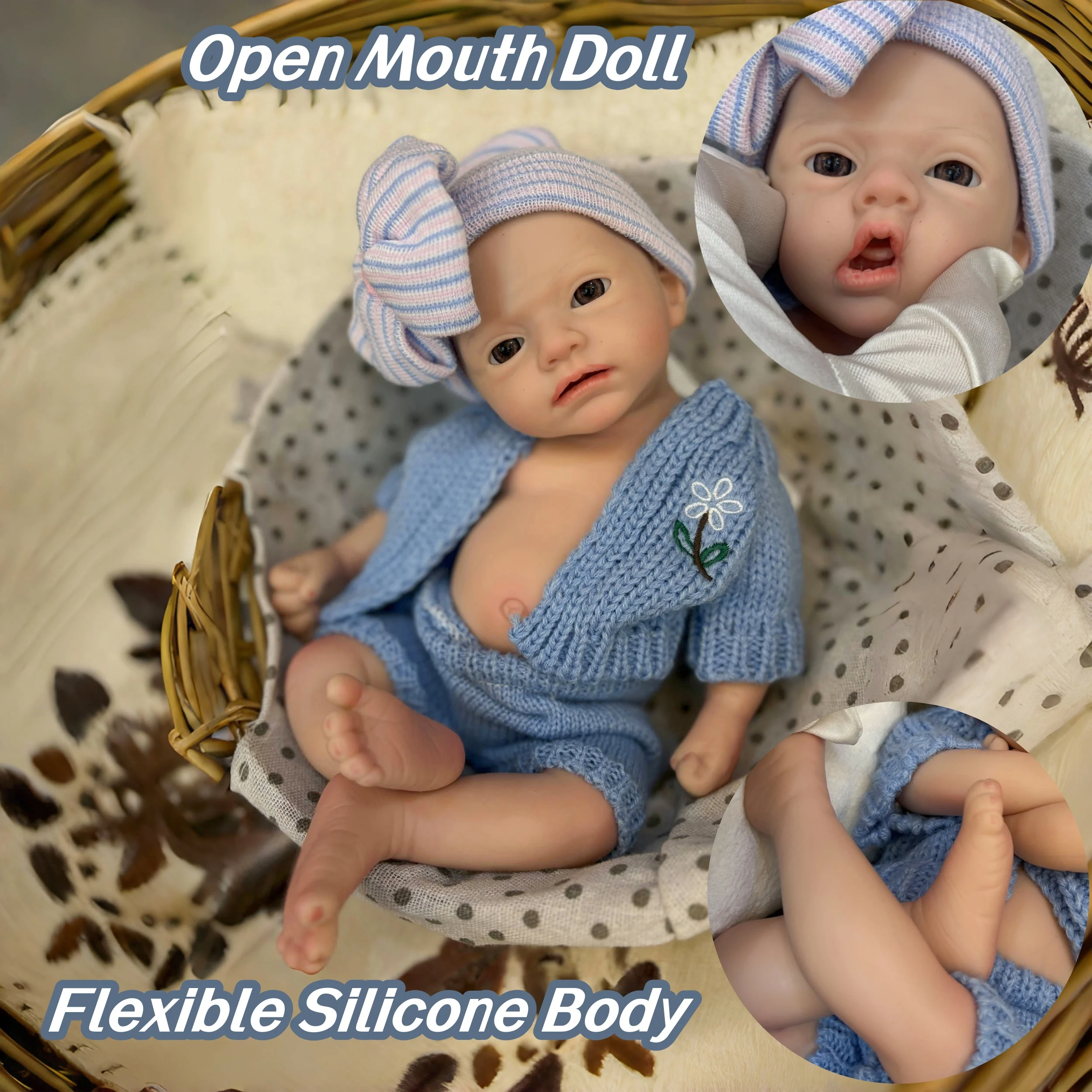 

13 дюймов с открытыми глазами, силиконовая кукла с открытым ртом и 2 версиями, реалистичная реалистичная кукла реборн для детей, рождественский подарок