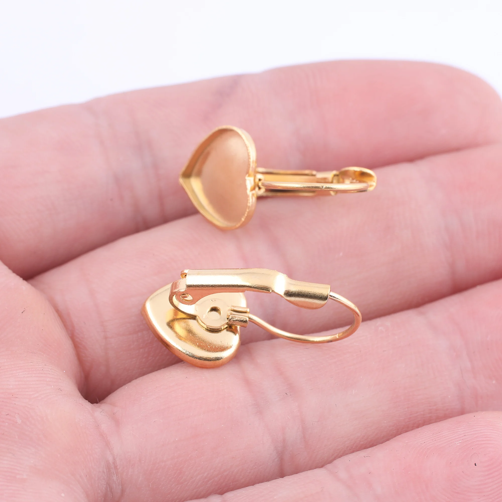 10pcs Gold Plated Stainless Steel Leverback Earring Base Blanks Fit 10mm Heart Cabochon Setting Bezels Diy Jewelry Findings