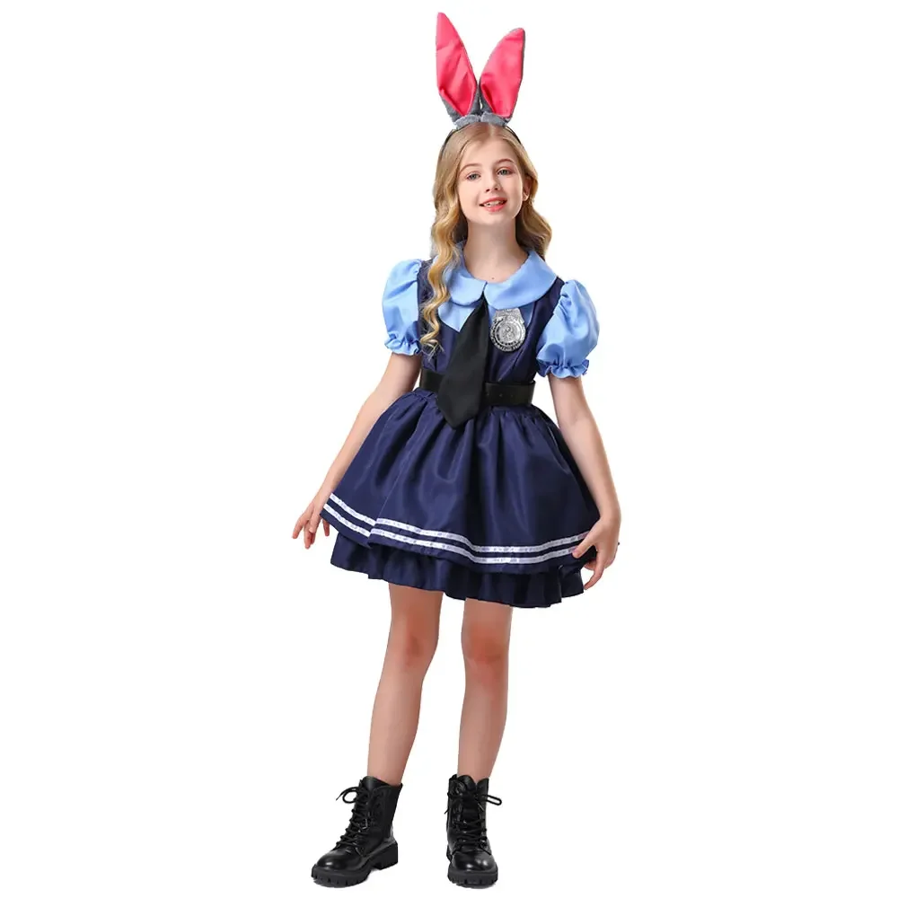 Halloween Kinder Offizier Hase Cosplay Kostüm Cartoon Zoo Fantasy Kostüm Verkleidung für Kinder Mädchen Polizei Uniform Kostüm