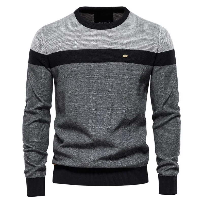 

Pop New Fashion Autumn Winter 2025 Men's Striped Casual Trendy O-neck Long Sleeve Spliced Knitted Sweaters Male Pullovers Clothe