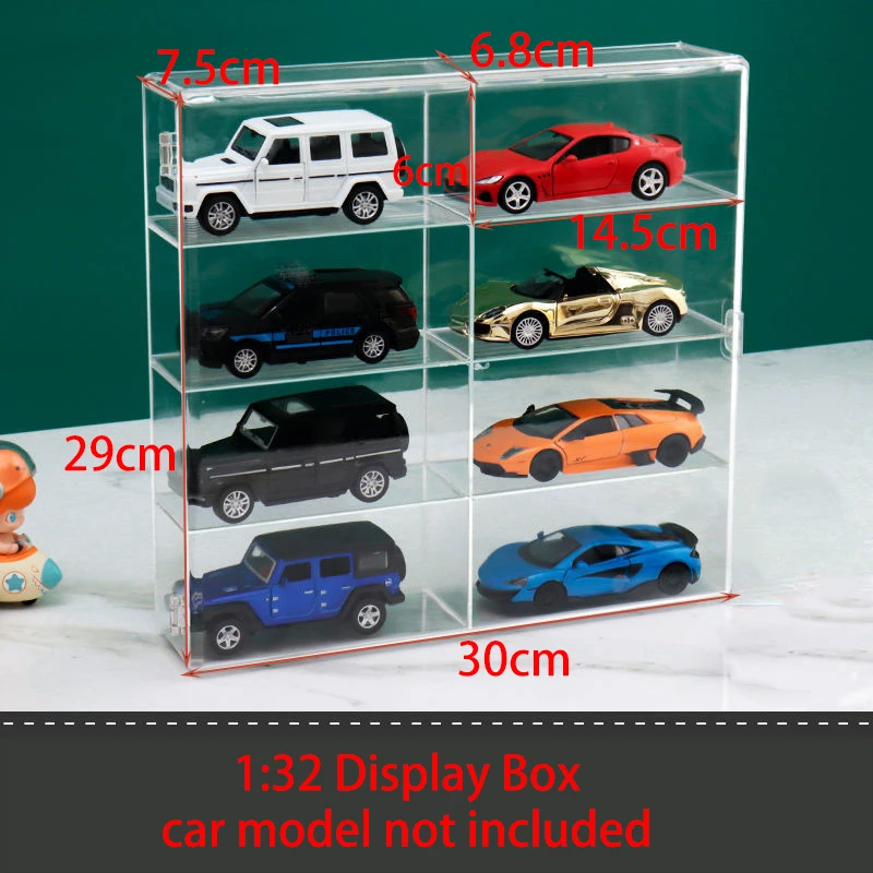Schaalmodel auto displaykast 1:24/32/64 voor Matchbox, Hot Wheels; opbergbox voor speelgoedauto's, transparante displaybox met transparante klikdeksel tegen stof