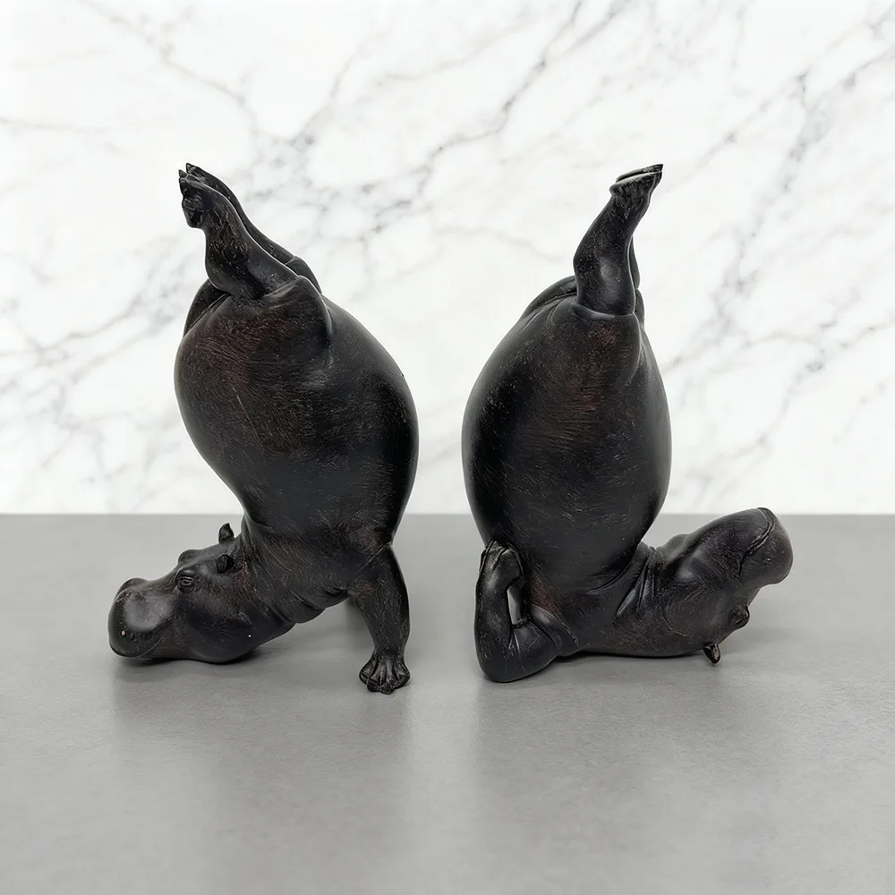 Yoga Hippo Statue Cute River Horse Resin Figurine Creative Animal Sculpture Home Decoration Living Room Desktop Ornament Crafts
