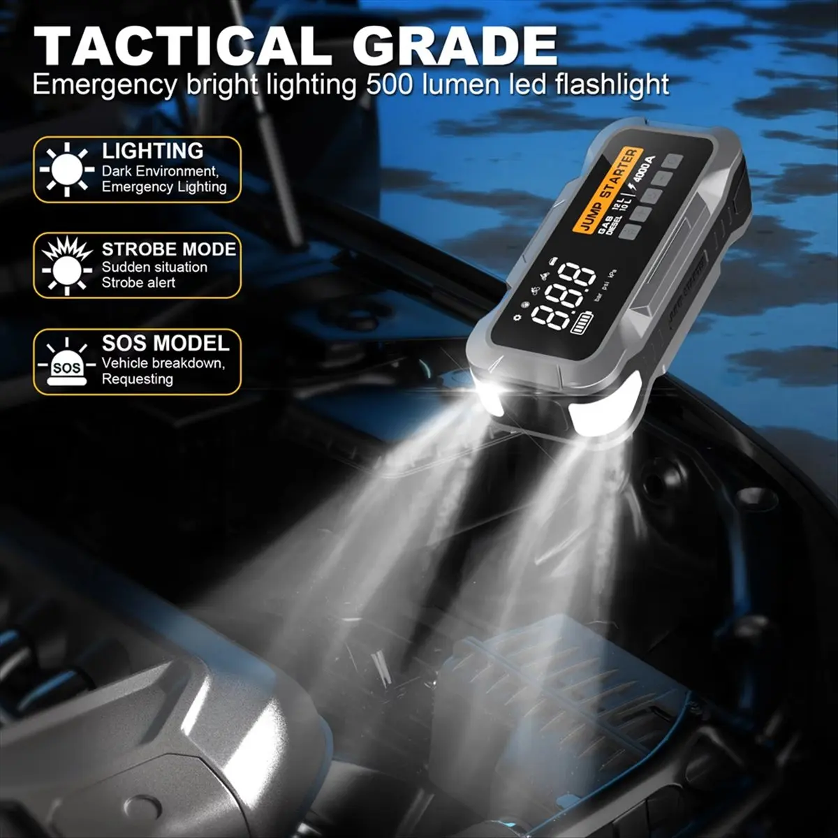 Happy New-  Multifunction Car Jump with 8000mAh Battery Charger Compressor Air Pump Tire Inflator Emergency Kit for Trucks