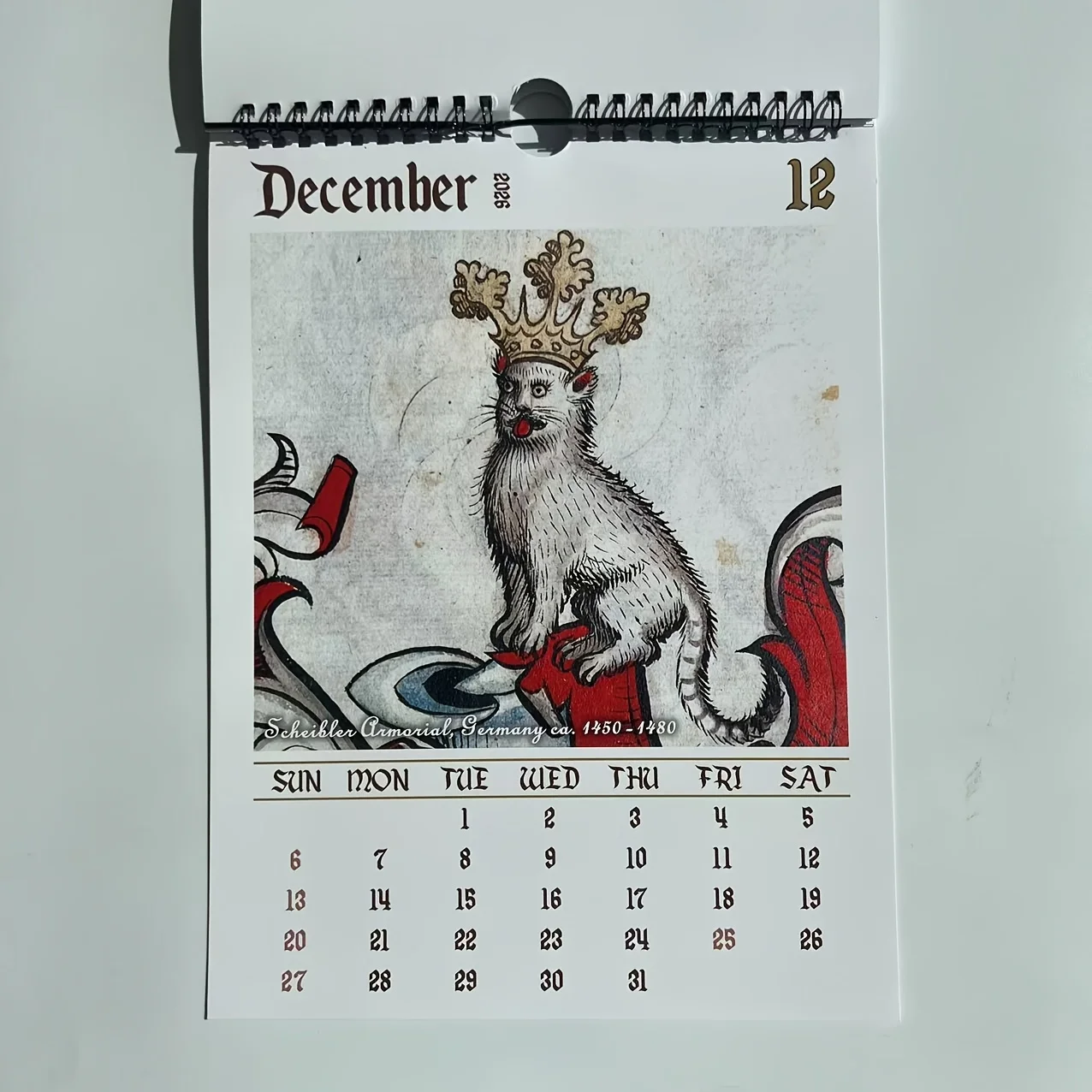 1 قطعة 2026 تقويم القطط في العصور الوسطى القبيح-تقويم حائط معلق على الطراز القوطي العتيق-ديكور مكتب المنزل-هدية عيد ميلاد لمحبي القطط #4