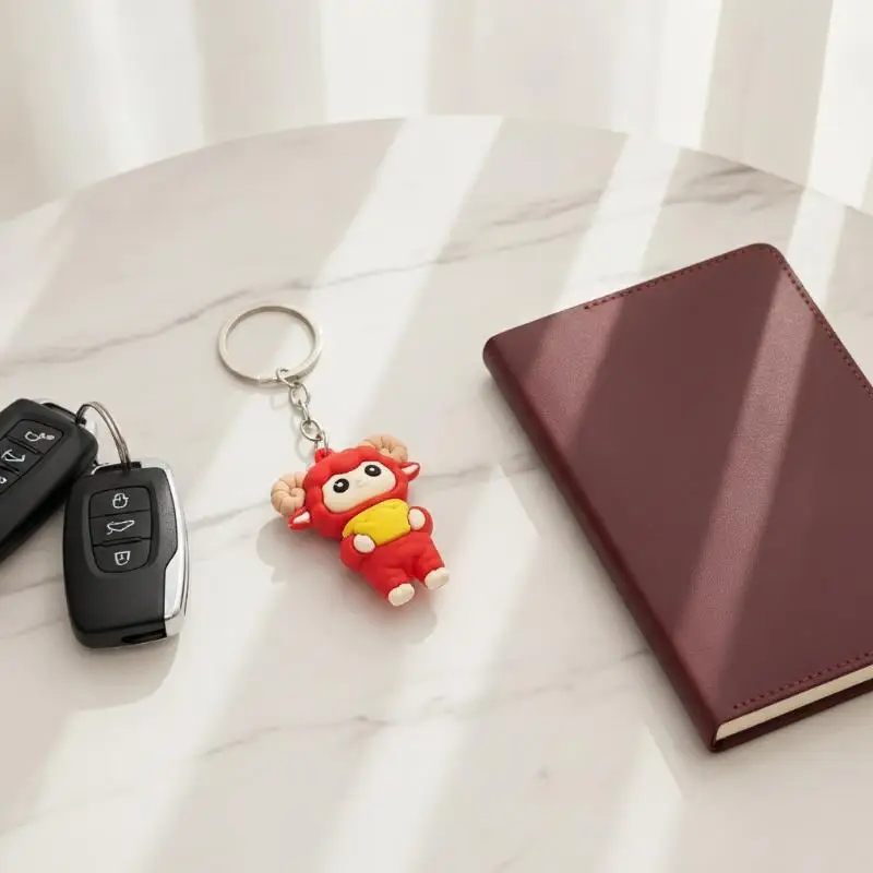 Red Cute Cartoon Sheep Keychain Premium Soft Rubber Pendant Durable Key Ring for Christmas Stocking Stuffer Gift