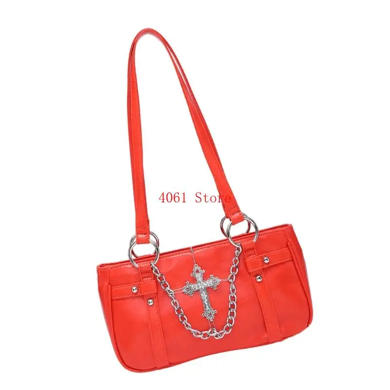 

Модная сумка для плеча в готическом стиле с металлической цепной отделкой