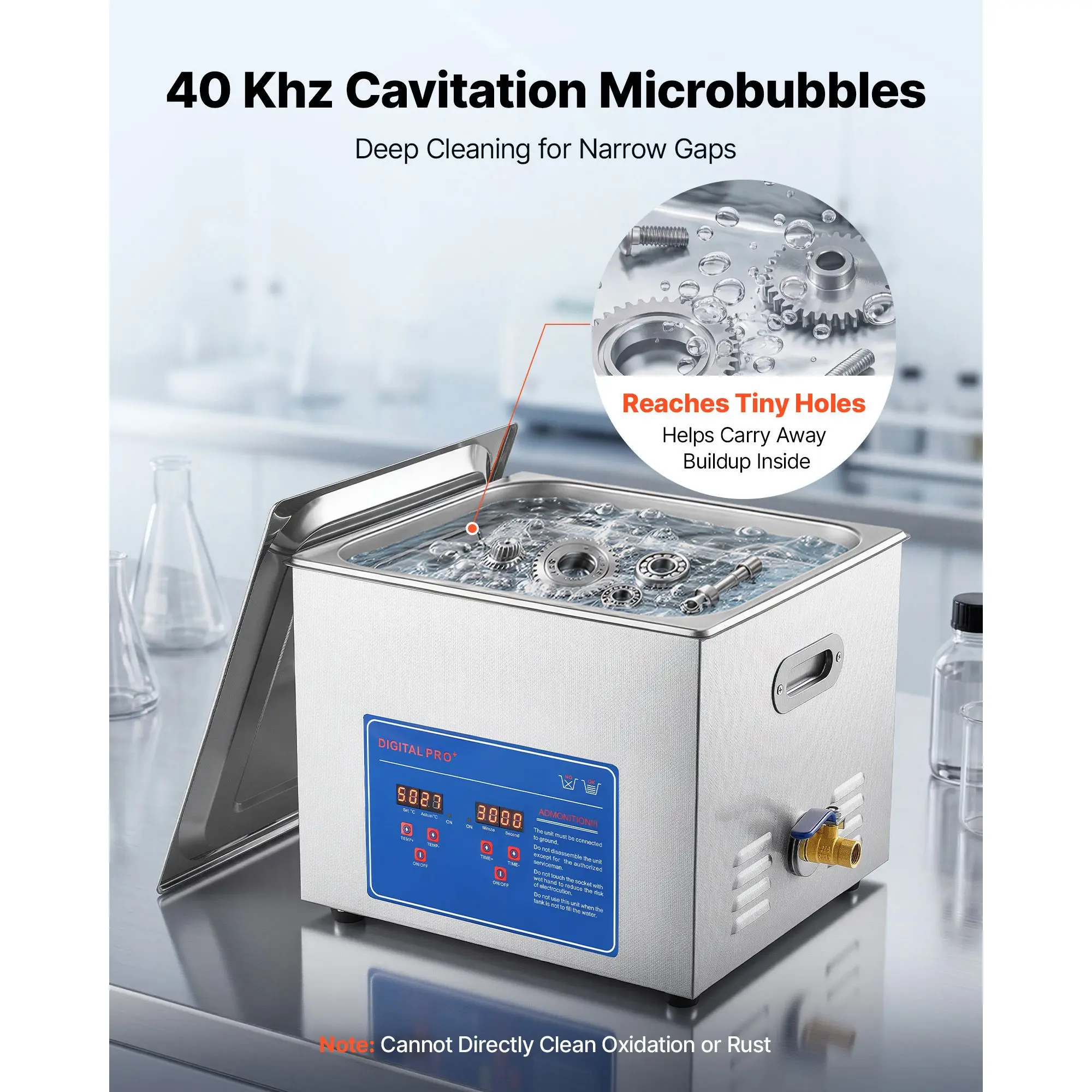 Ultrasonic Cleaner 15L-Class Capacity Ultrasonic Parts Cleaner 40kHz, Digital Time and Temp Control, Stainless Steel Ultra Sonic Cleaning Machine with Cleaning Baskets, for Auto Parts, Glasses